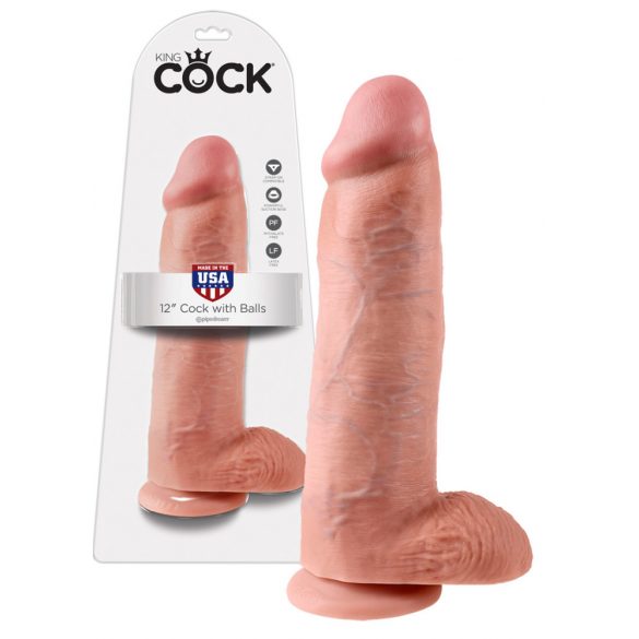 King Cock 30 cm dildo met ballen - naturel