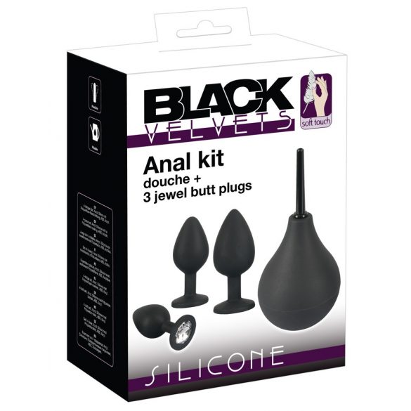 Zwarte fluweel - anaal dildo set (4-delig) - zwart