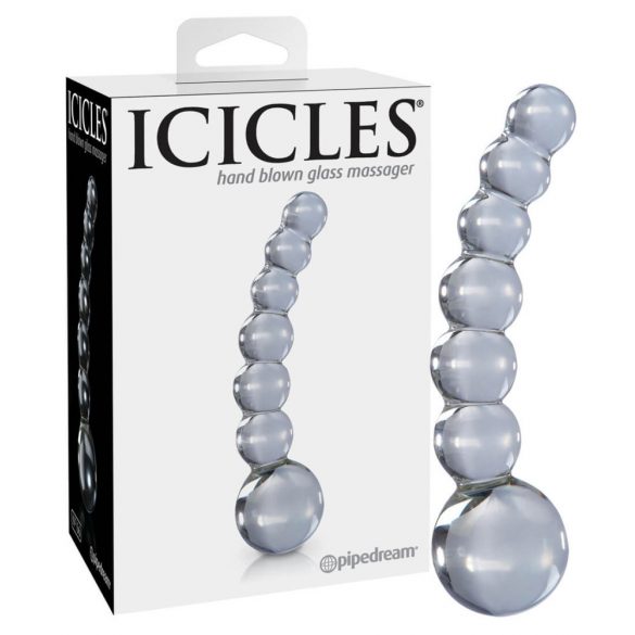 Icicles Nr. 66 - gebogen, bolvormige glazen dildo (transparant)