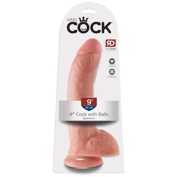 King Cock 9 - grote dildo met zuignap en ballen (23cm) - natuur