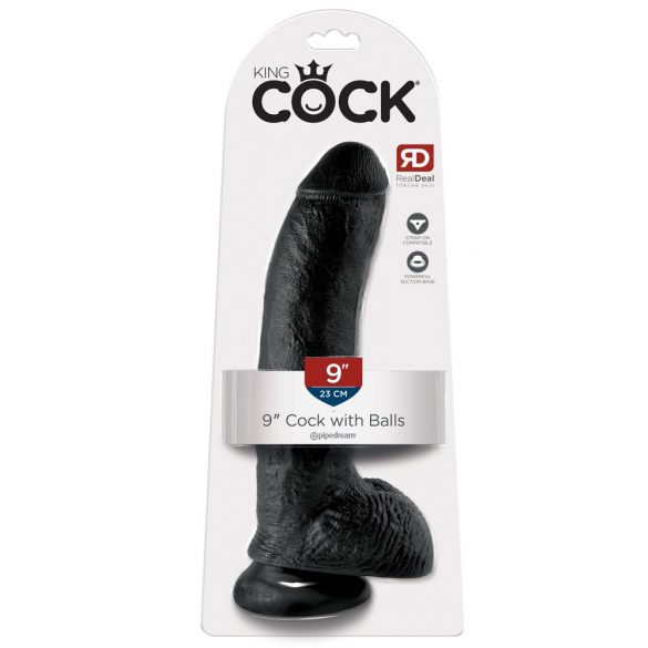 King Cock 9 - grote dildo met zuignap en ballen (23 cm) - zwart