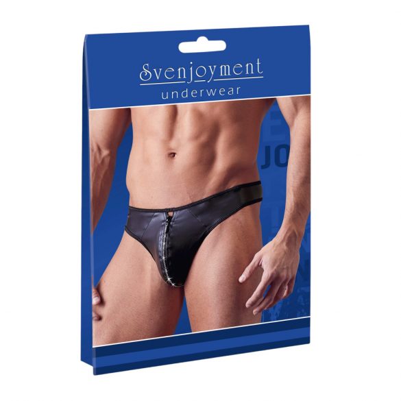 Svenjoyment - glanzende heren tanga met strass ritssluiting (zwart)