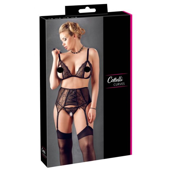 Cottelli Plus Size - Kant lingerie set (zwart) - XXL