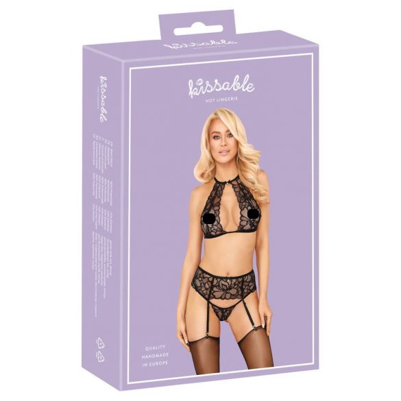 Kissable - halter bh set van kant (zwart) - L/XL