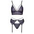 Cottelli - 3-delig kanten lingerie set (zwart-paars)