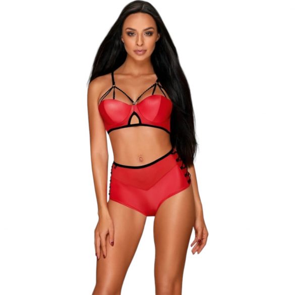 Obsessive Leatheria - leren look beha set (rood) - S/M