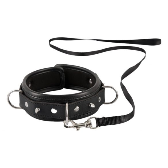 Bad Kitty - Spijker- en Studhalsband met Leash (Zwart)