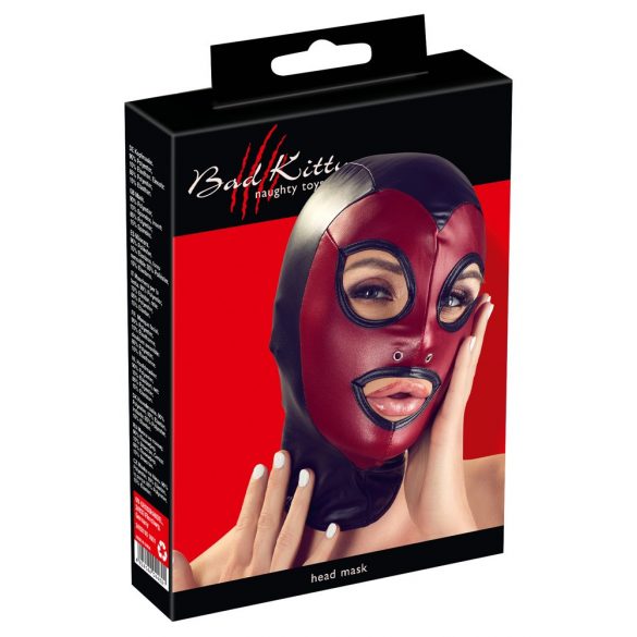 Bad Kitty - glanzende zuigmasker - zwart-rood (S-L)