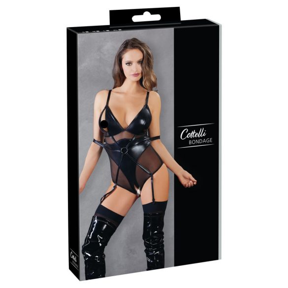 Cottelli Bondage - glanzend body met boeien (zwart) - M