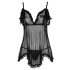 Cottelli - Lichte, ruches babydoll (zwart)