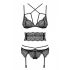 Obsessive Frivolla - pikante kant lingerie set - 4 stuks (zwart)