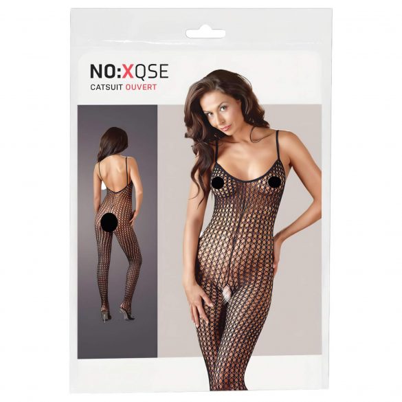 NO:XQSE - Geperforeerd net bodysuit (zwart)