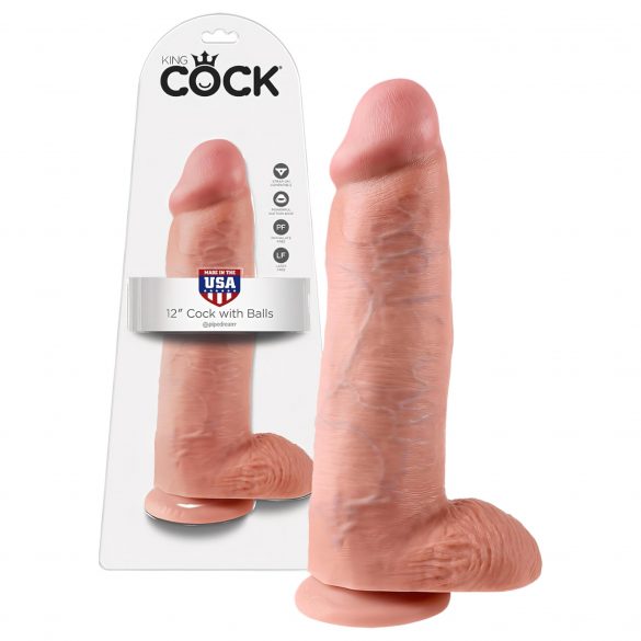 King Cock 30 cm dildo met ballen - naturel