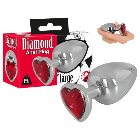 You2Toys - Diamond - Aluminium buttplug van 159 g (zilver-rood)