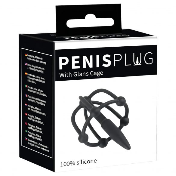 Penisdop - siliconen eikelkooi met urethrale plug (zwart)