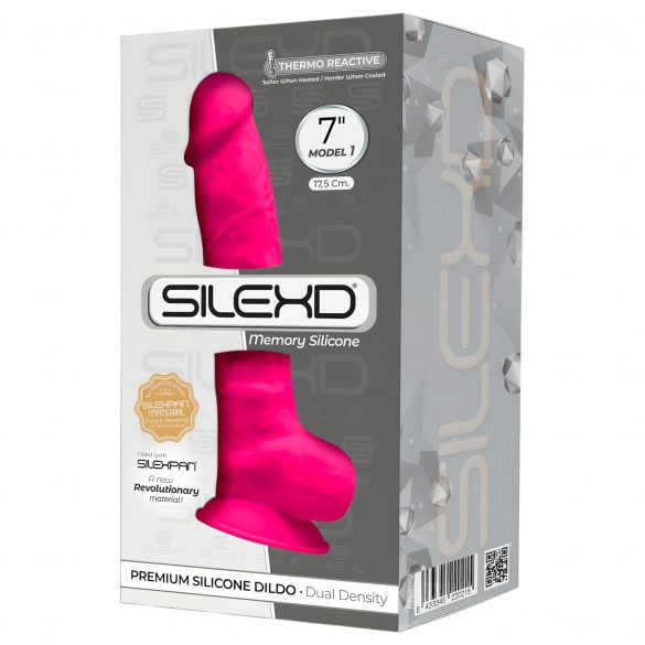 Silexd 7 - verstelbare, zuignapdildo met ballen - 17,5 cm (roze)