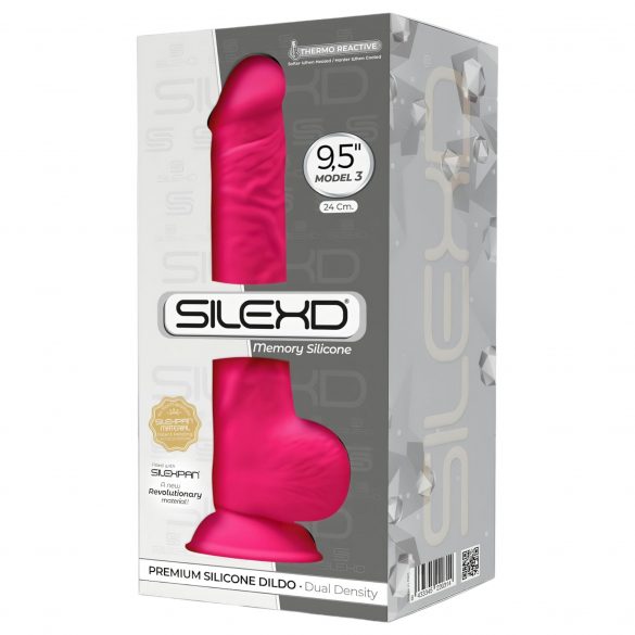 Silexd 9,5 - buigzame dildo met zuignap en testikels - 24 cm (roze)