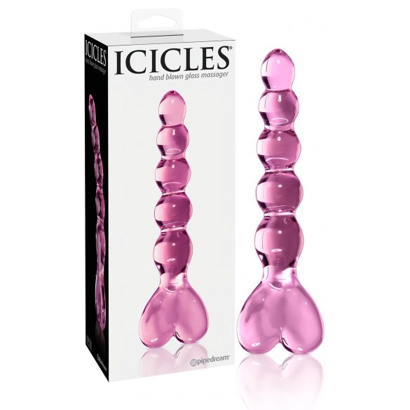 Icicles No. 43 - kralen hartvormig glazen dildo (roze)