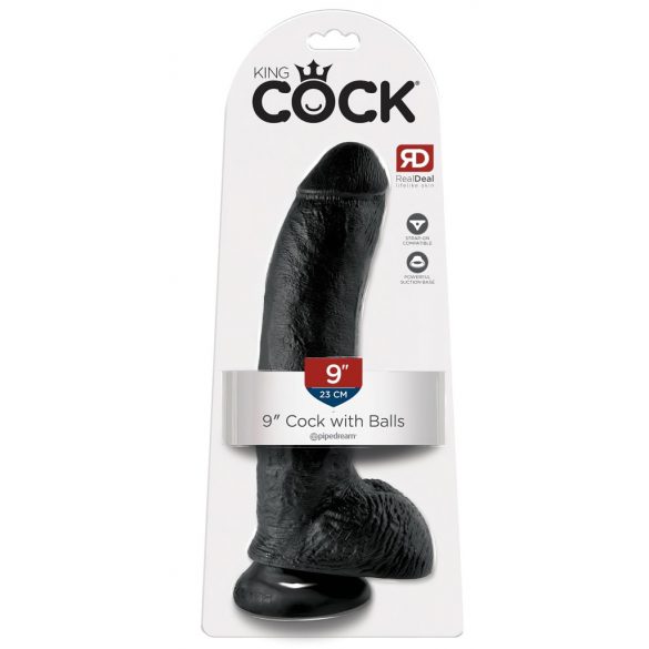 King Cock 9 - grote dildo met zuignap en ballen (23cm) - zwart