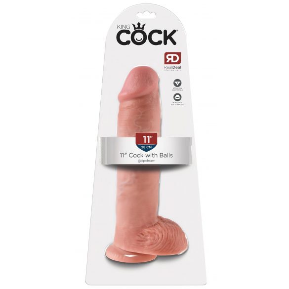 King Cock 11 - zuignap dildo met ballen (28 cm) - natuurlijk