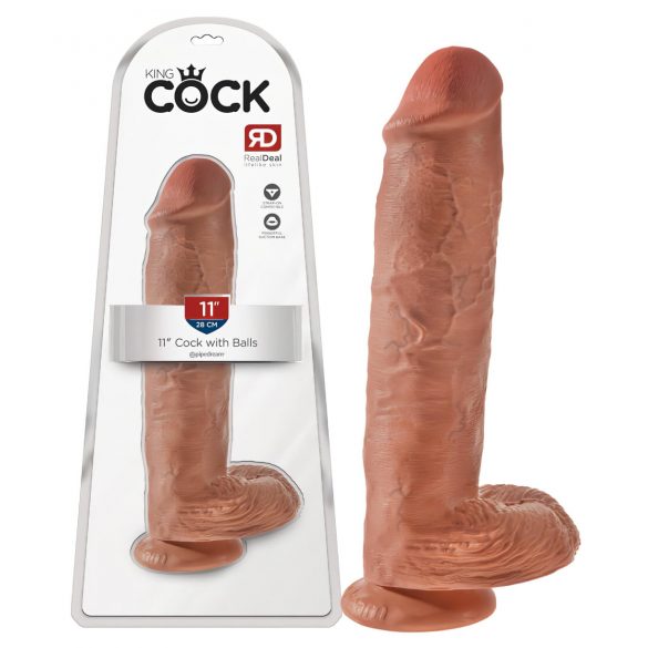 King Cock 11 - zuignap basis, met balzak dildo (28cm) - donker natuur