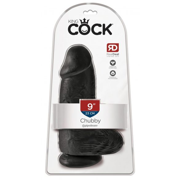 King Cock 9 Chubby - zuignap dildo met ballen (23 cm) - zwart