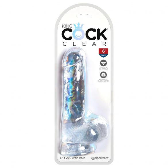 King Cock Clear 6 - zuignap voet, met ballen kleine dildo (15cm)