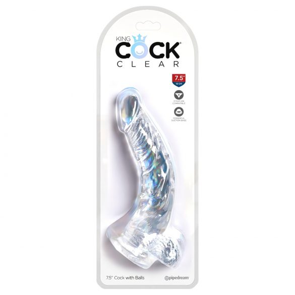 King Cock Clear 7,5 - zuignap dildo met ballen (19cm)