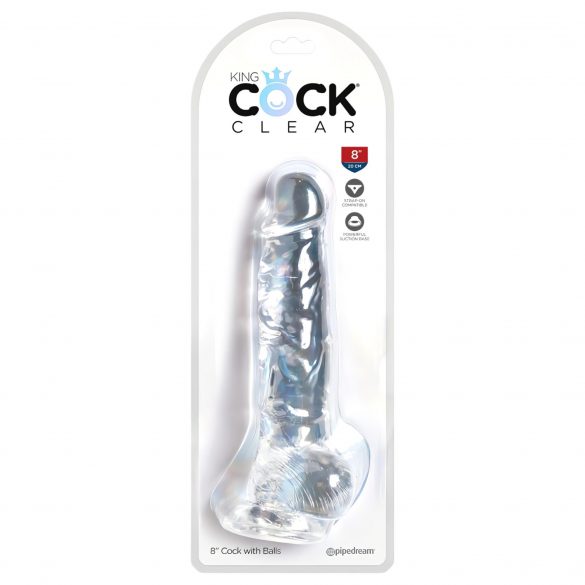 King Cock Clear 8 - zuignap, met ballen dildo (20cm)