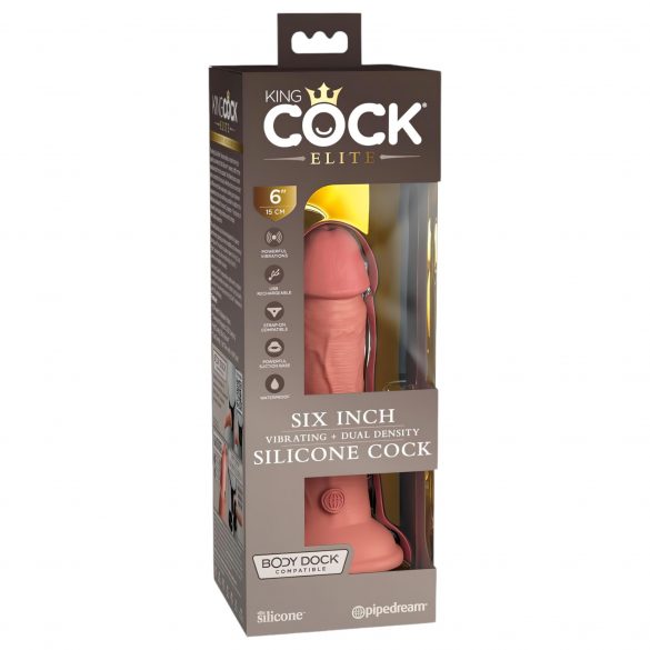 King Cock Elite 6 - realistische vibrator met zuignap (15cm) - naturel