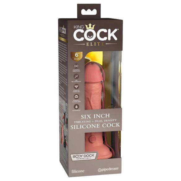 King Cock Elite 6 - zuignap, realistische vibrator 15cm (donker natuurlijk)