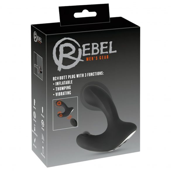 Rebel RC - oplaadbare, afstandsbediende opblaasbare anale vibrator (zwart)