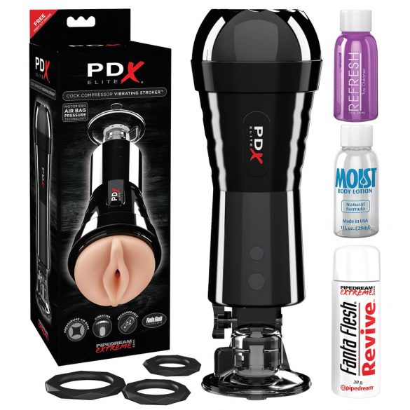 PDX Cock Compressor - zuigende, vibrerende vagina masturbator (zwart)