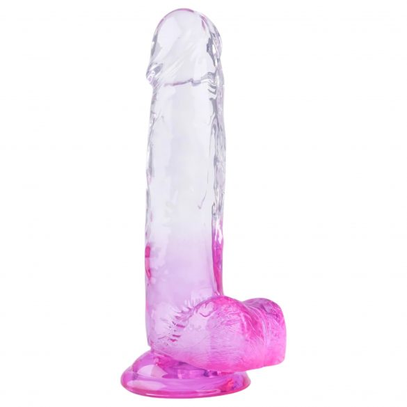 Sunfo - zuignap, realistische dildo met ballen - 22cm (transparant-paars)