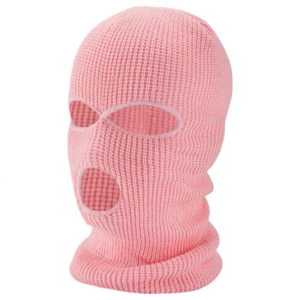 Gezichtsmasker - gebreide roze balaclava met 3 openingen