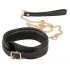 ZADO - leren halsband met riem (zwart-goud)