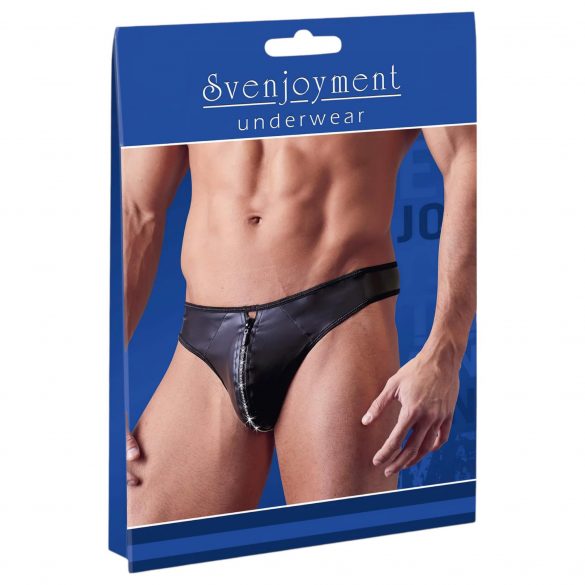 Svenjoyment - glanzende heren tanga met strass ritssluiting (zwart)