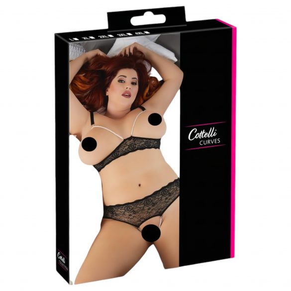 Cottelli Plus Size - parel bh set (zwart)