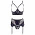 Abierta Fina - Lace Shiny Lingerie Set (Black) 