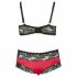 Cottelli Plus Size - Lace Satin Bra Set (Black-Red)  - 3XL