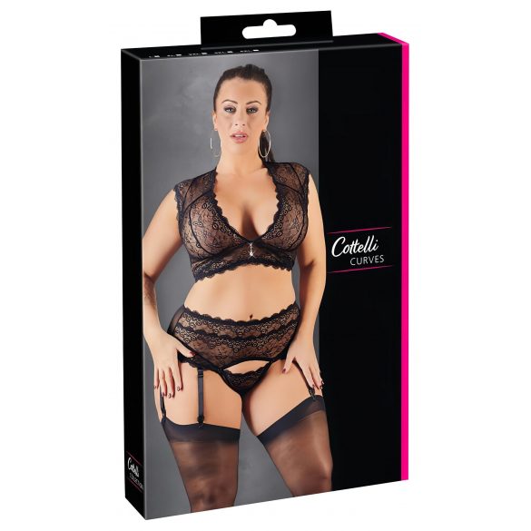 Cottelli Plus Size - strass kanten lingerie set (zwart)