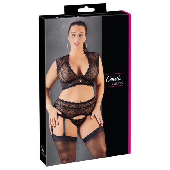 Cottelli Plus Size - strass kanten lingerie set (zwart) - XL