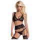 Obsessive Emperita - klein geborduurd lingerie set (zwart) - L/XL