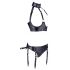 Cottelli Bondage - glanzend balconette set met boeien (zwart) - M