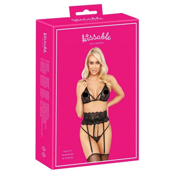 Kissable - set met tailleband-bh (zwart)