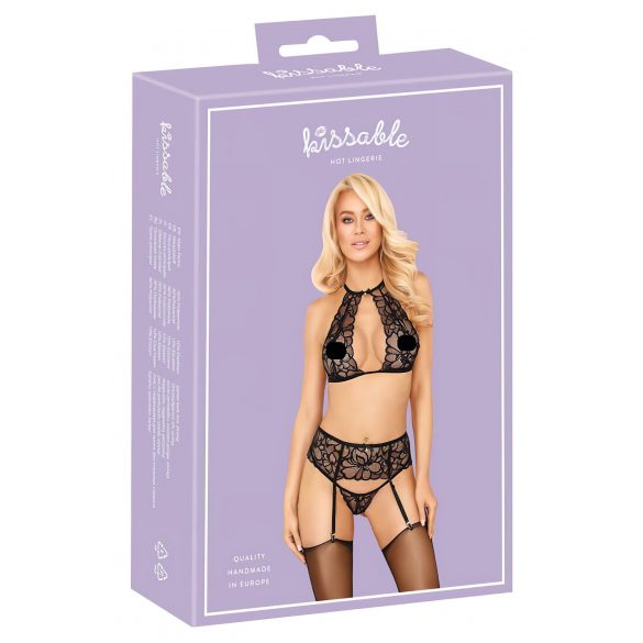 Kissable - halter bh set van kant (zwart)