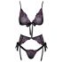 Kissable - zwart bh set met roze-paarse borduursel