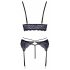 Cottelli - 3-delig kanten lingerie set (zwart-paars)