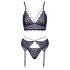 Cottelli - 3-delig kanten lingerie set (zwart-paars) - L