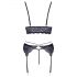 Cottelli - 3-delig kanten lingerie set (zwart-paars) - L